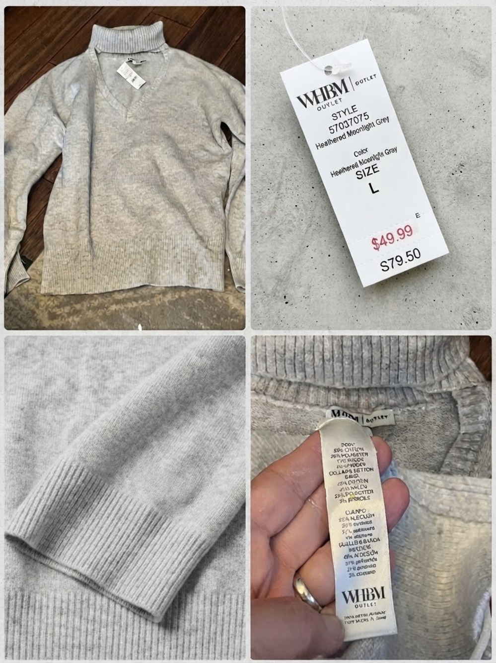 White House Black Market Heathered Light Gray V-Neck Pullover